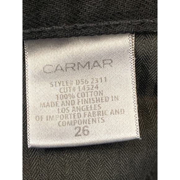 Carmar Women's Size 26 Distressed Mini Skirt Black Denim Full Zip Front Pockets - Picture 7 of 8